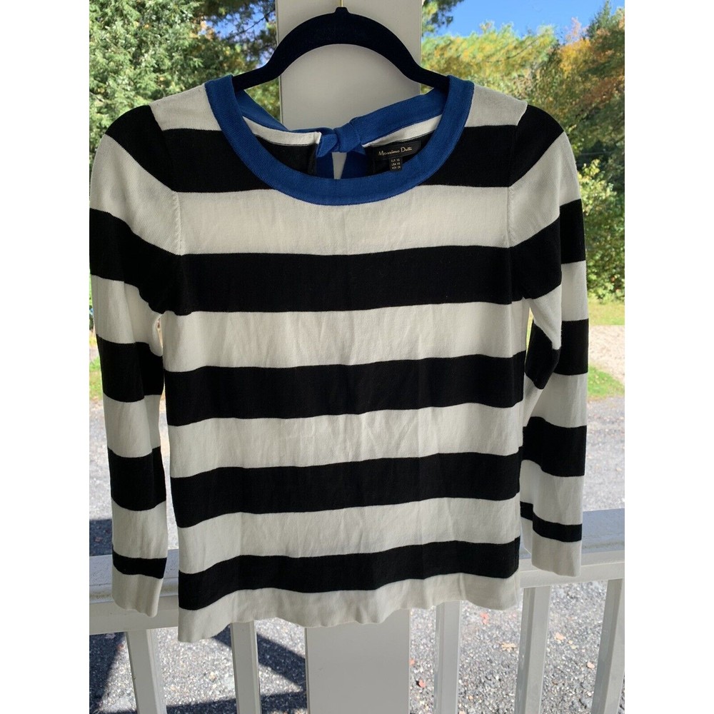 XS MASSIMO DUTTI Black and White Sweater with blue Tie